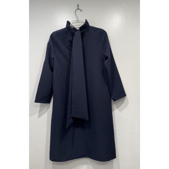 Tuckernuck Navy Blue Daphne Dress Women’s Size Small Bow Tie Ruffle Neck Pockets - Picture 4 of 10
